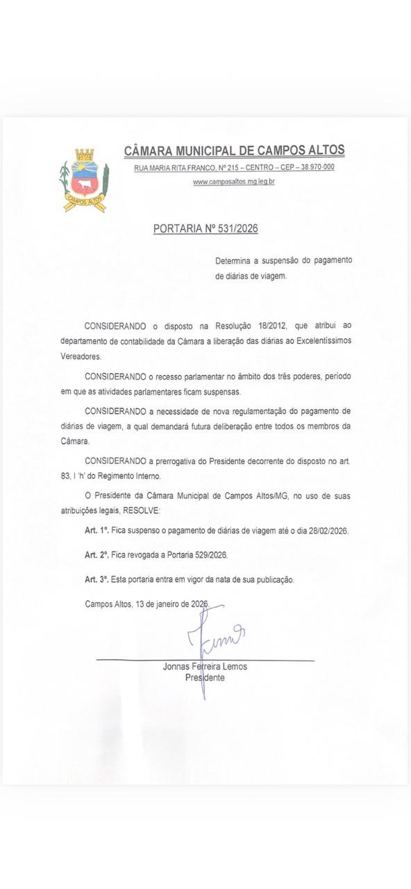 Portaria Nº 531/2026 – Câmara Municipal De Campos Altos